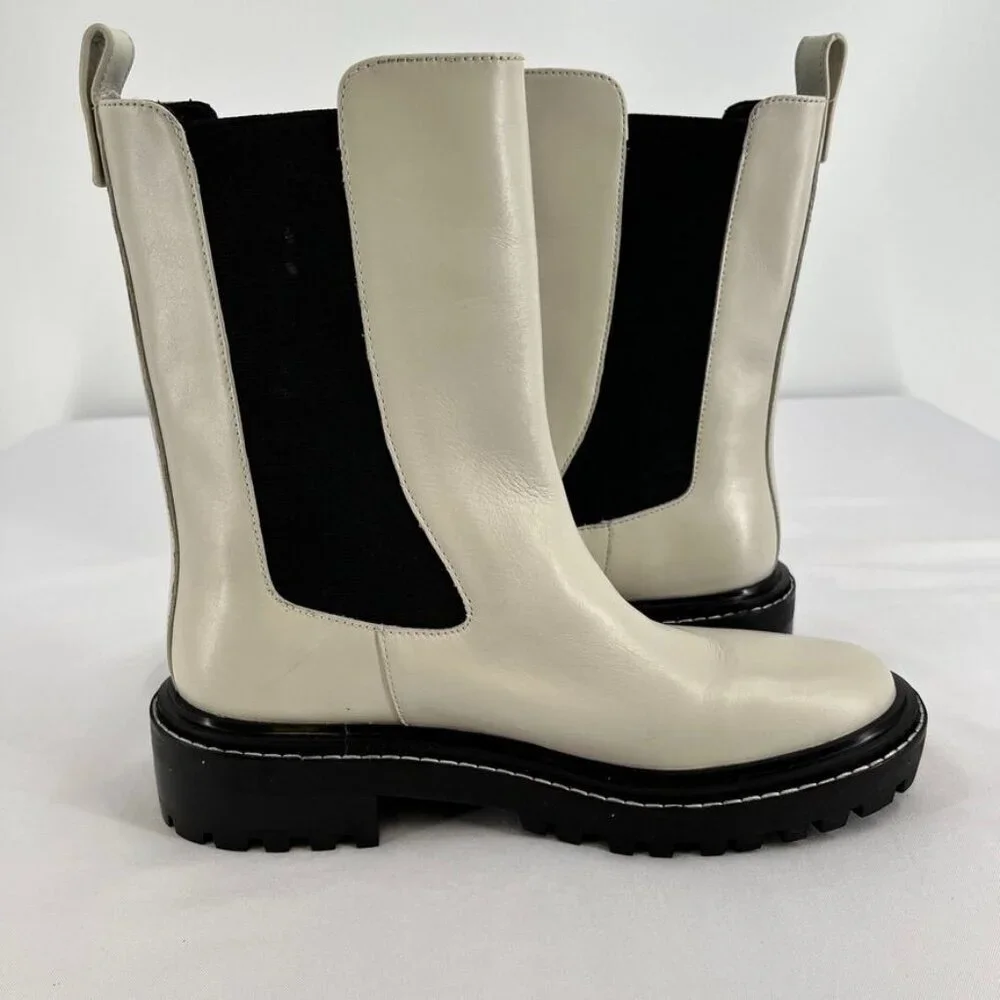 Tory Burch Women's Size 9 Benton Boot Vachetta Calf Heavy Boots In Ivory/Black - Picture 8 of 15